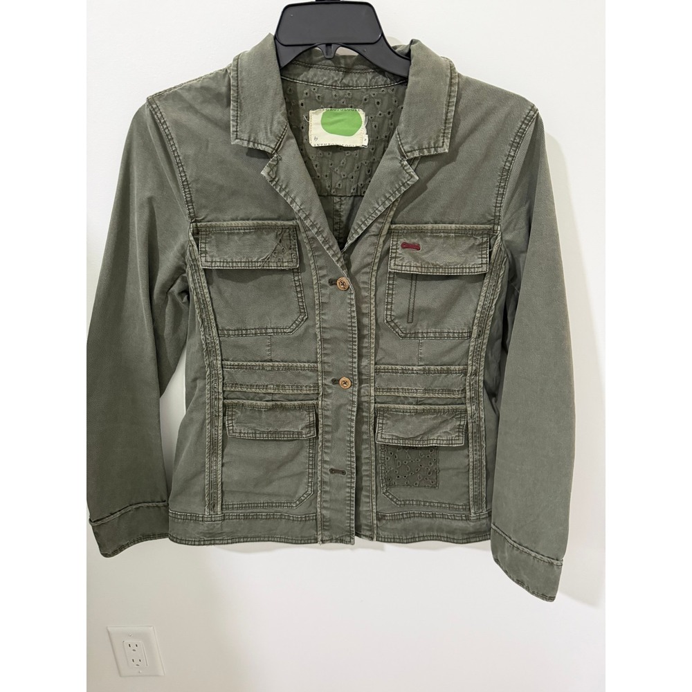 Anthropologie Utility Jacket Women Medium Olive Green Good Military Eyelet Solid